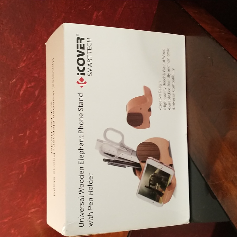 iCOVER Smart Tech - Universal Wooden Elephant Phone Stand w/Pen Holder